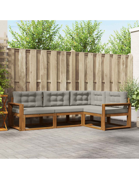 Set di divani da esterno 4 pcs Grigio Naturale e Chiaro