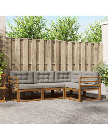 Set di divani da esterno 4 pcs Grigio Naturale e Chiaro