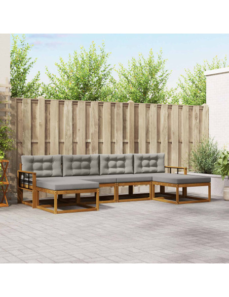 Set di divani da esterno 6 pcs Grigio Naturale e Chiaro