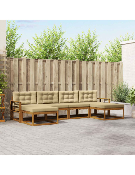 Set di divani da esterno con cuscino 6 pcs Naturale e Beige