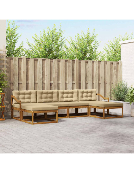 Set di divani da esterno con cuscino 6 pcs Naturale e Beige