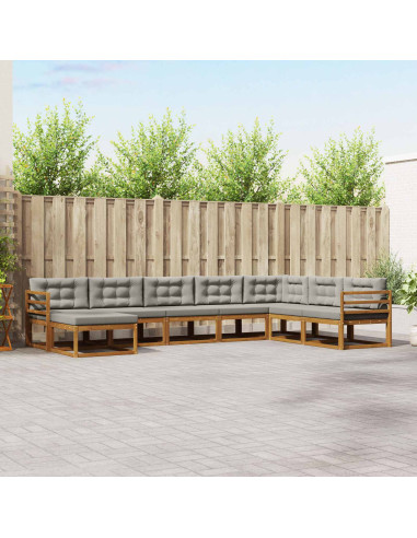 Set di divani da esterno 8 pcs Grigio Naturale e Chiaro