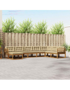 Set di divani da esterno con cuscino 8 pcs Naturale e Beige