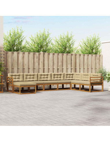 Set di divani da esterno con cuscino 8 pcs Naturale e Beige