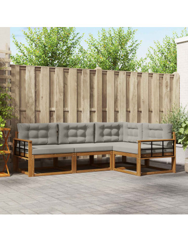 Set di divani da esterno 4 pcs Grigio Naturale e Chiaro