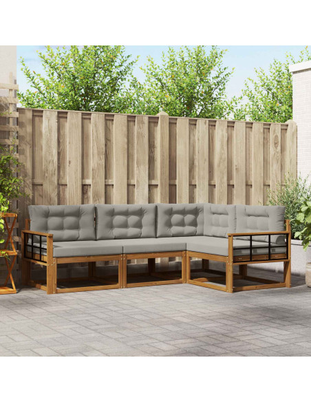 Set di divani da esterno 4 pcs Grigio Naturale e Chiaro