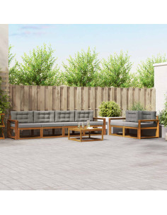 Set di divani da esterno 7 pcs Grigio Naturale e Chiaro