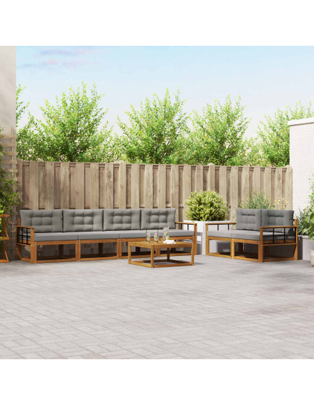 Set di divani da esterno 7 pcs Grigio Naturale e Chiaro