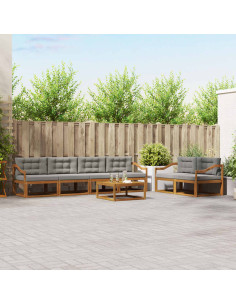 Set di divani da esterno 7 pcs Grigio Naturale e Chiaro