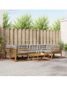 Set di divani da esterno 7 pcs Grigio Naturale e Chiaro