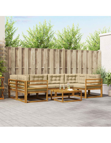 Set di divani da esterno con cuscino 7 pcs Naturale e Beige