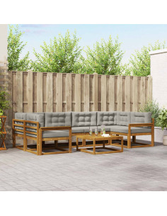 Set di divani da esterno 7 pcs Grigio Naturale e Chiaro
