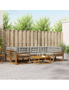 Set di divani da esterno 7 pcs Grigio Naturale e Chiaro