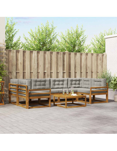 Set di divani da esterno 7 pcs Grigio Naturale e Chiaro