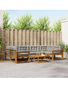 Set di divani da esterno 7 pcs Grigio Naturale e Chiaro