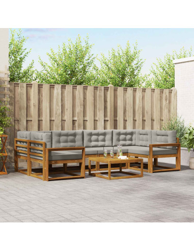 Set di divani da esterno 7 pcs Grigio Naturale e Chiaro