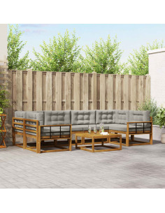 Set di divani da esterno 7 pcs Grigio Naturale e Chiaro