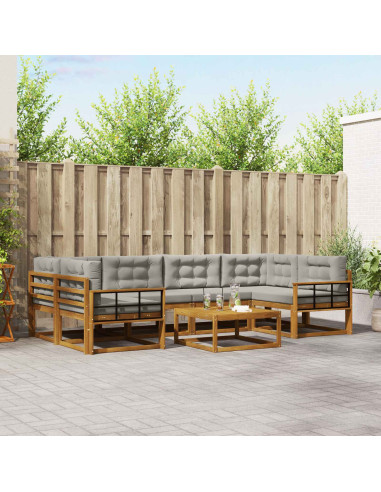 Set di divani da esterno 7 pcs Grigio Naturale e Chiaro