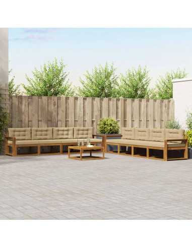 Set di divani da esterno con cuscino 9 pcs Naturale e Beige