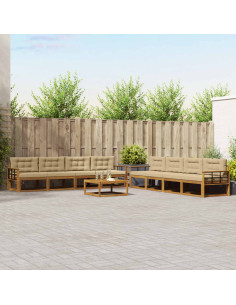 Set di divani da esterno con cuscino 9 pcs Naturale e Beige