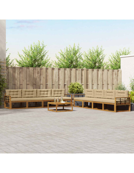 Set di divani da esterno con cuscino 9 pcs Naturale e Beige