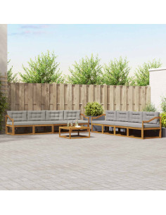 Set di divani da esterno 9 pcs Grigio Naturale e Chiaro