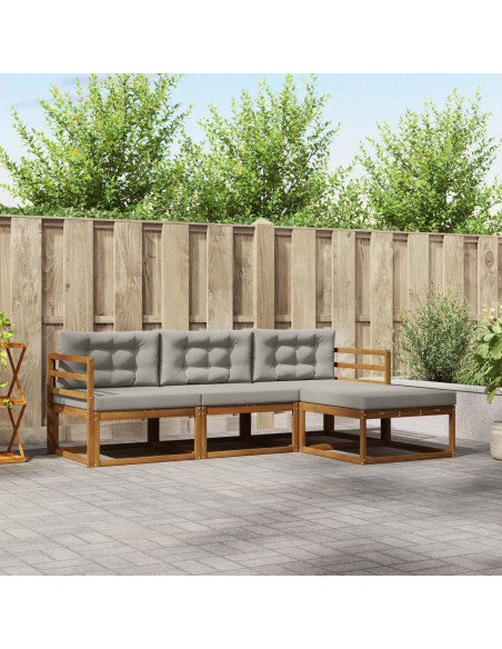 Set di divani da esterno 4 pcs Grigio Naturale e Chiaro