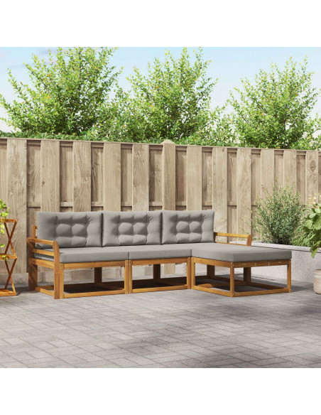 Set di divani da esterno 4 pcs Grigio Naturale e Chiaro