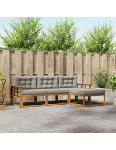 Set di divani da esterno 4 pcs Grigio Naturale e Chiaro