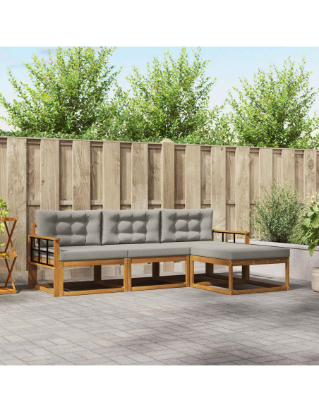 Set di divani da esterno 4 pcs Grigio Naturale e Chiaro