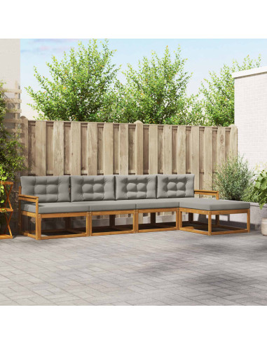 Set di divani da esterno 5 pcs Grigio Naturale e Chiaro