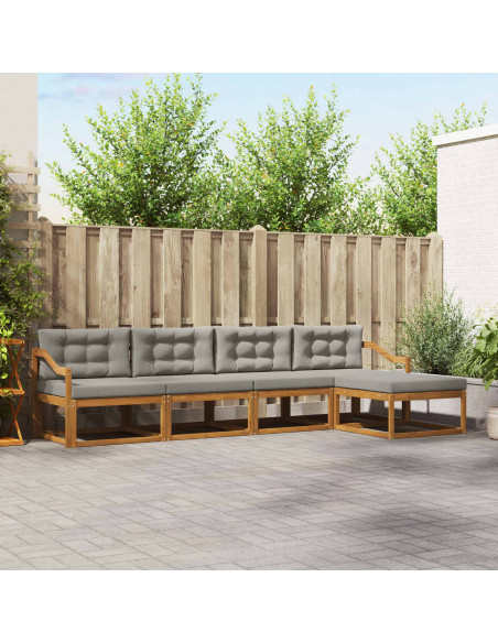 Set di divani da esterno 5 pcs Grigio Naturale e Chiaro