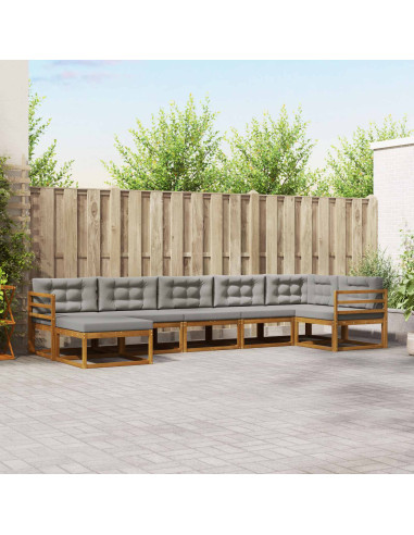 Set di divani da esterno 7 pcs Grigio Naturale e Chiaro