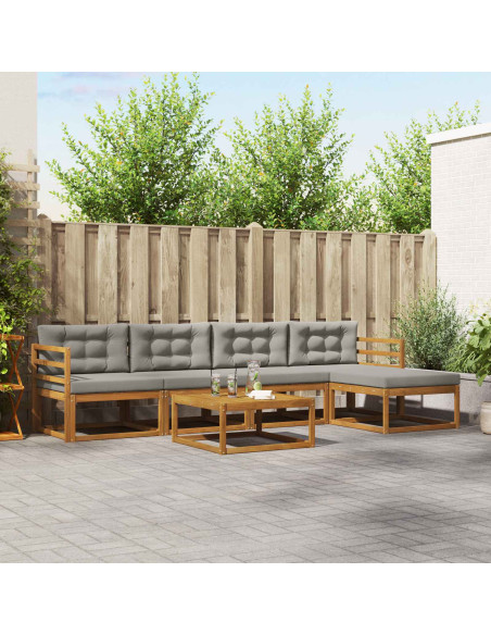 Set di divani da esterno 6 pcs Grigio Naturale e Chiaro