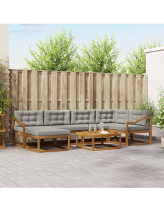 Set di divani da esterno 7 pcs Grigio Naturale e Chiaro