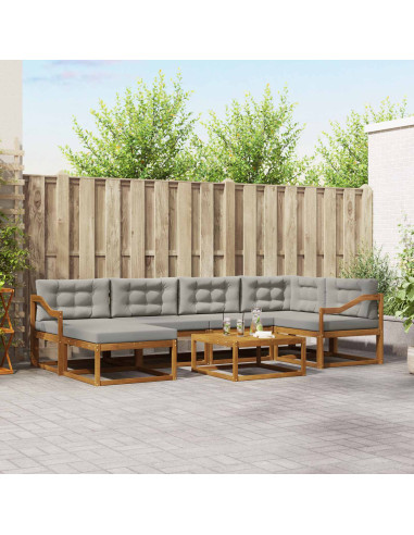 Set di divani da esterno 7 pcs Grigio Naturale e Chiaro