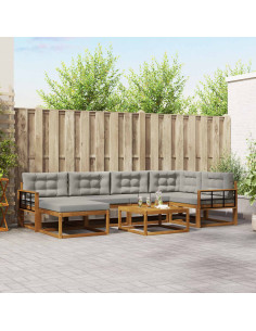 Set di divani da esterno 7 pcs Grigio Naturale e Chiaro