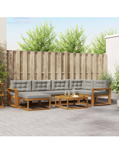 Set di divani da esterno 7 pcs Grigio Naturale e Chiaro