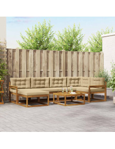 Set di divani da esterno con cuscino 7 pcs Naturale e Beige