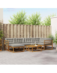 Set di divani da esterno 7 pcs Grigio Naturale e Chiaro