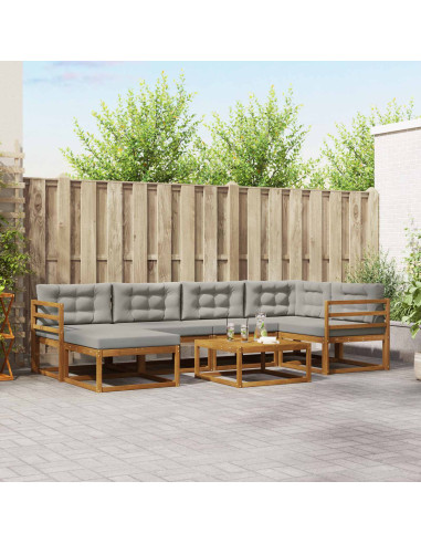 Set di divani da esterno 7 pcs Grigio Naturale e Chiaro