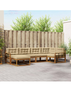 Set di divani da esterno con cuscino 6 pcs Naturale e Beige