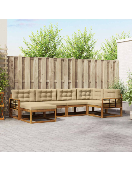 Set di divani da esterno con cuscino 6 pcs Naturale e Beige