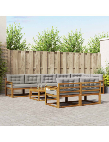 Set di divani da esterno 9 pcs Grigio Naturale e Chiaro