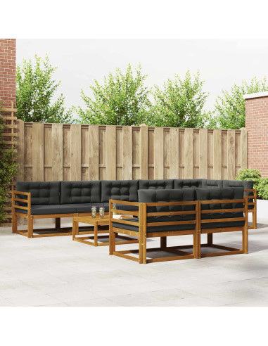 Set di divani da esterno con cuscino 9 pcs Naturale e Antracite