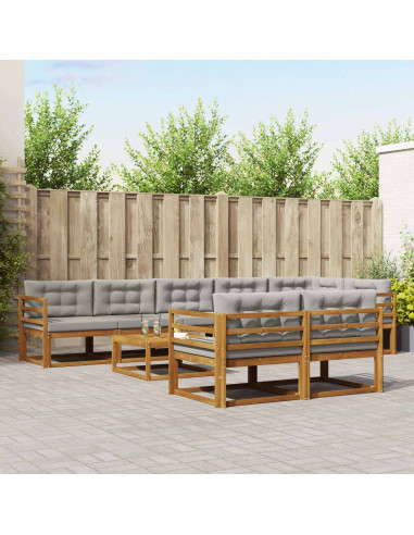 Set di divani da esterno 9 pcs Grigio Naturale e Chiaro