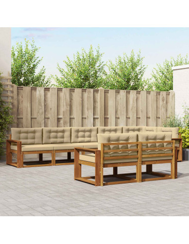 Set di divani da esterno con cuscino 8 pcs Naturale e Beige