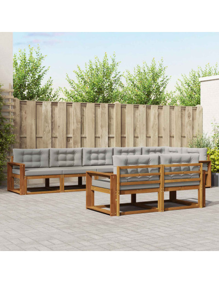 Set di divani da esterno 8 pcs Grigio Naturale e Chiaro