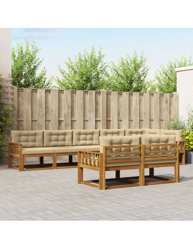 Set di divani da esterno con cuscino 8 pcs Naturale e Beige