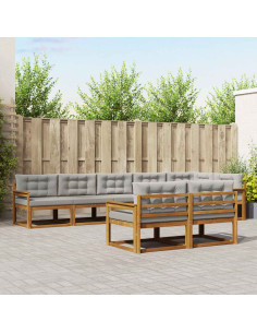 Set di divani da esterno 8 pcs Grigio Naturale e Chiaro